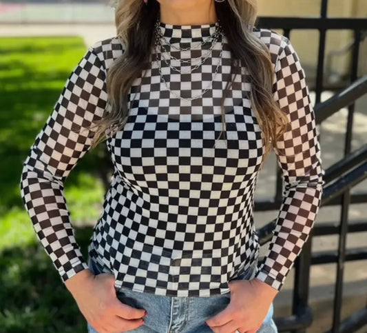 Checkered Mesh Top, Black