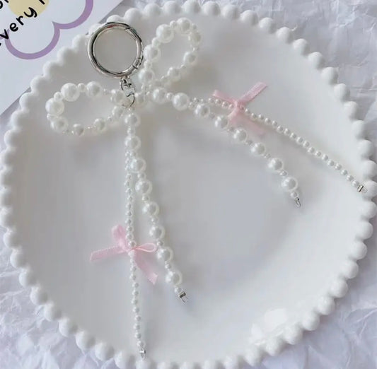 Pearl/Ribbon Bow Bag Charm/Keychain