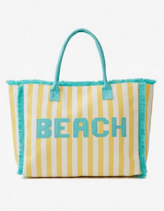 Striped “BEACH” Tote