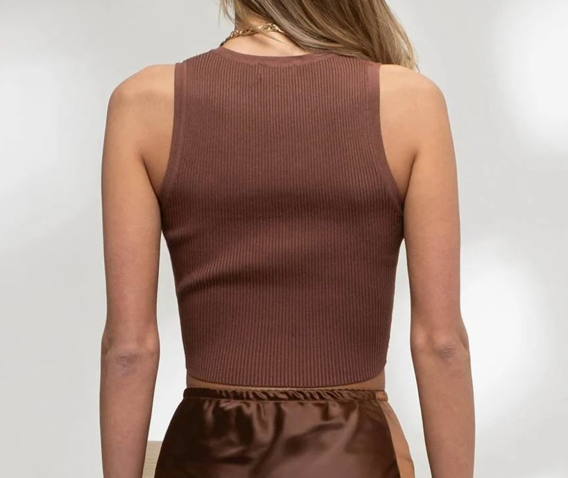 Snap Button Sweater Tank, Brown