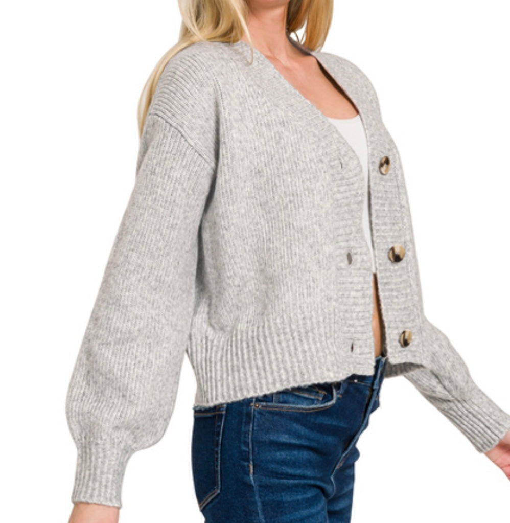 Button Front Sweater Cardigan, Gray