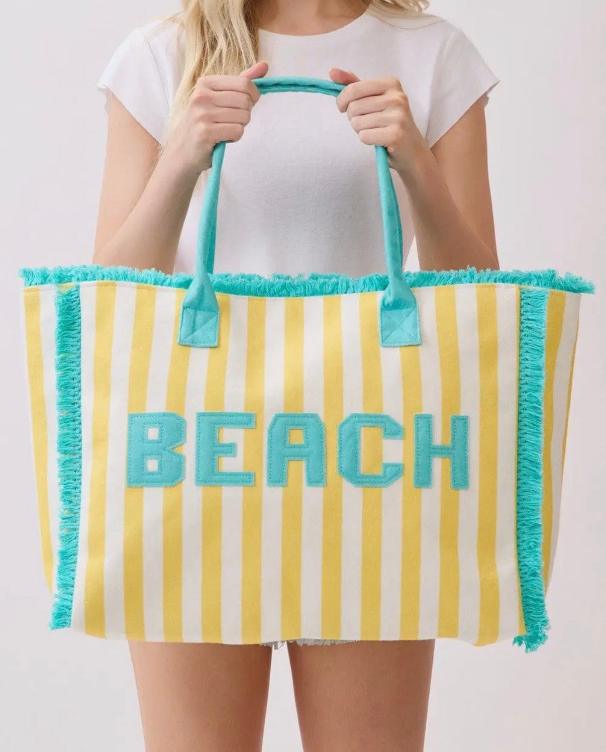 Striped “BEACH” Tote