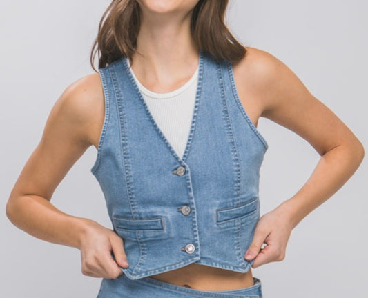 Denim Buttoned Vest