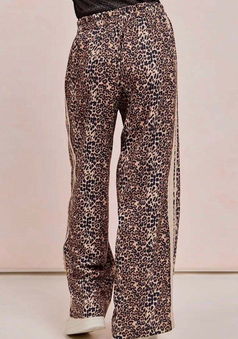 Leopard Track Pants w/Lace Contrast Side
