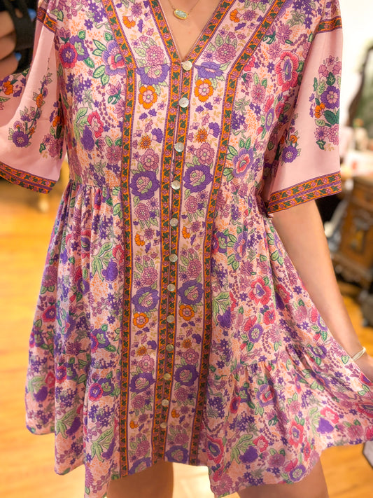 Mixed Pattern Floral Dress