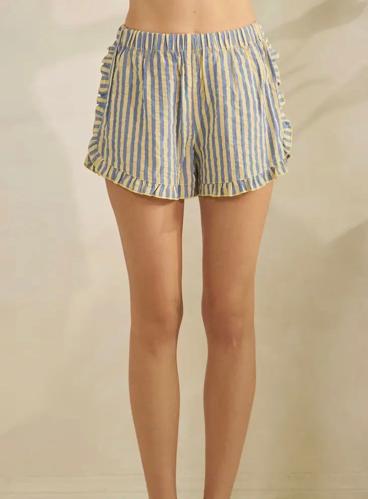 Along the Lines Striped Ruffle Shorts