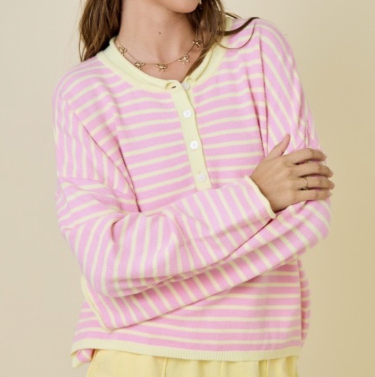 Sweet Life Striped Henley Knit Top