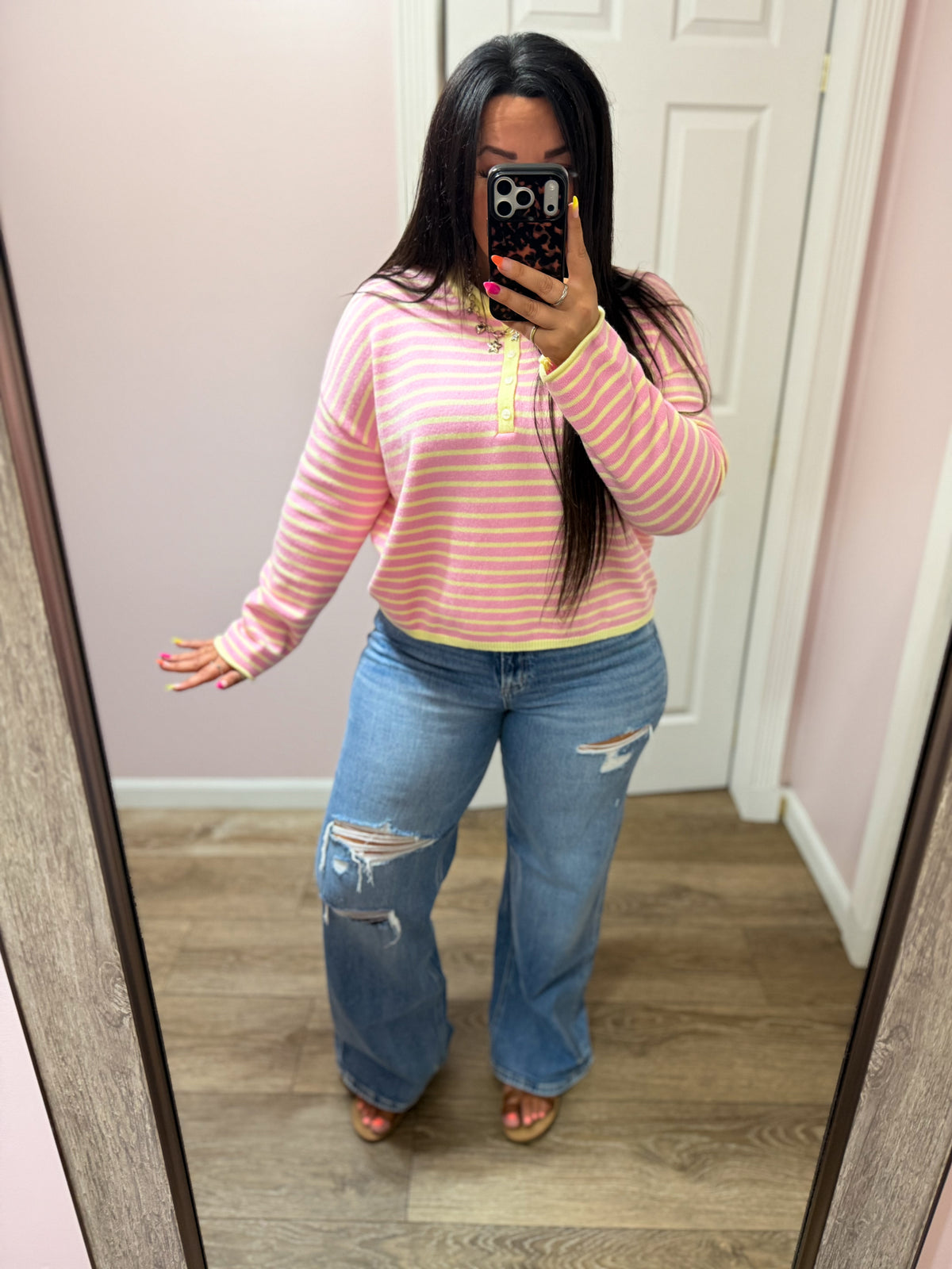Sweet Life Striped Henley Knit Top