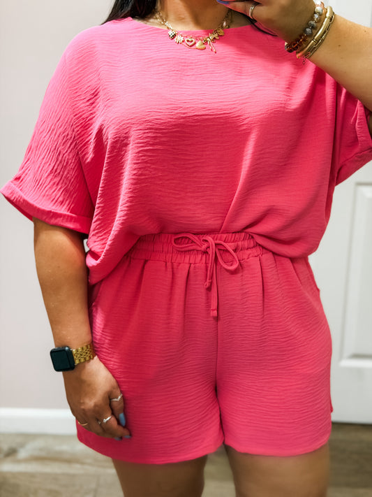 Fresh Start Two Piece Shorts Set, Fuchsia