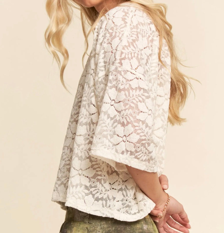 Sheer Floral Lace Boxy Top