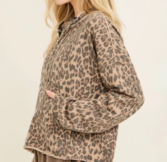 Jess Leopard Half Zip Pullover
