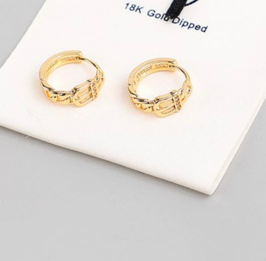 18K Gold Dipped Chain Huggie Earrings