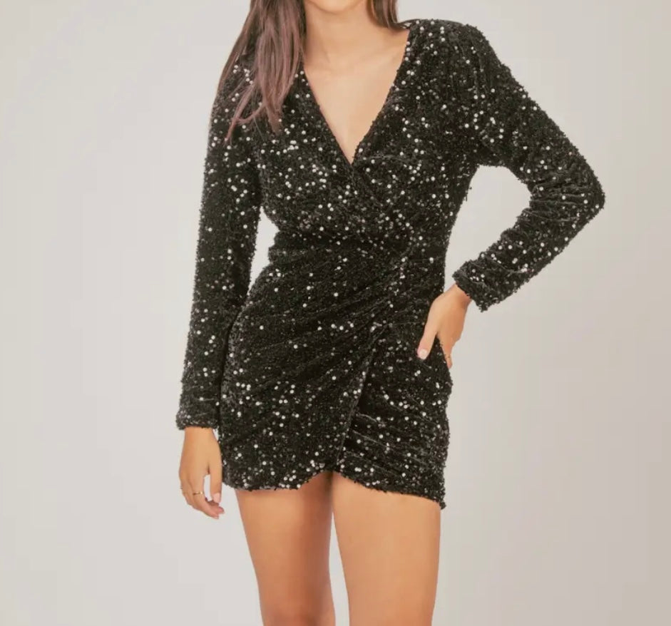 Sequin Wrap Mini Dress