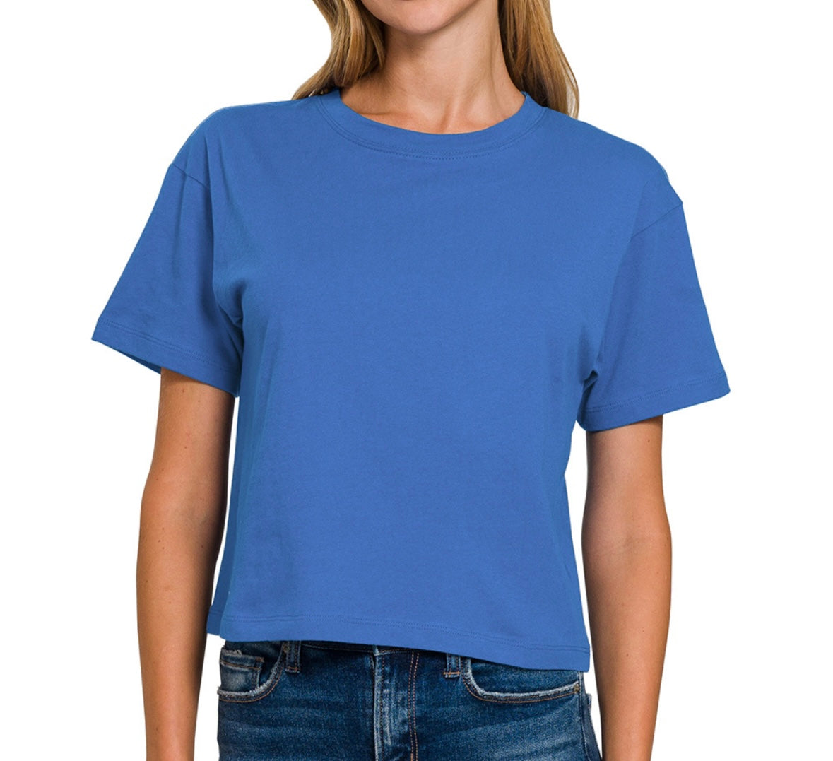 Crew Neck Cropped Tee, Green