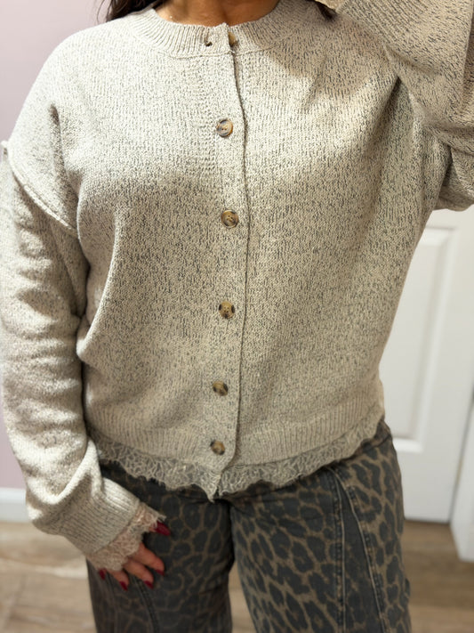 Lace Trim Button Down Cardigan
