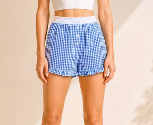 Jenny Gingham Ruffle Hem Shorts