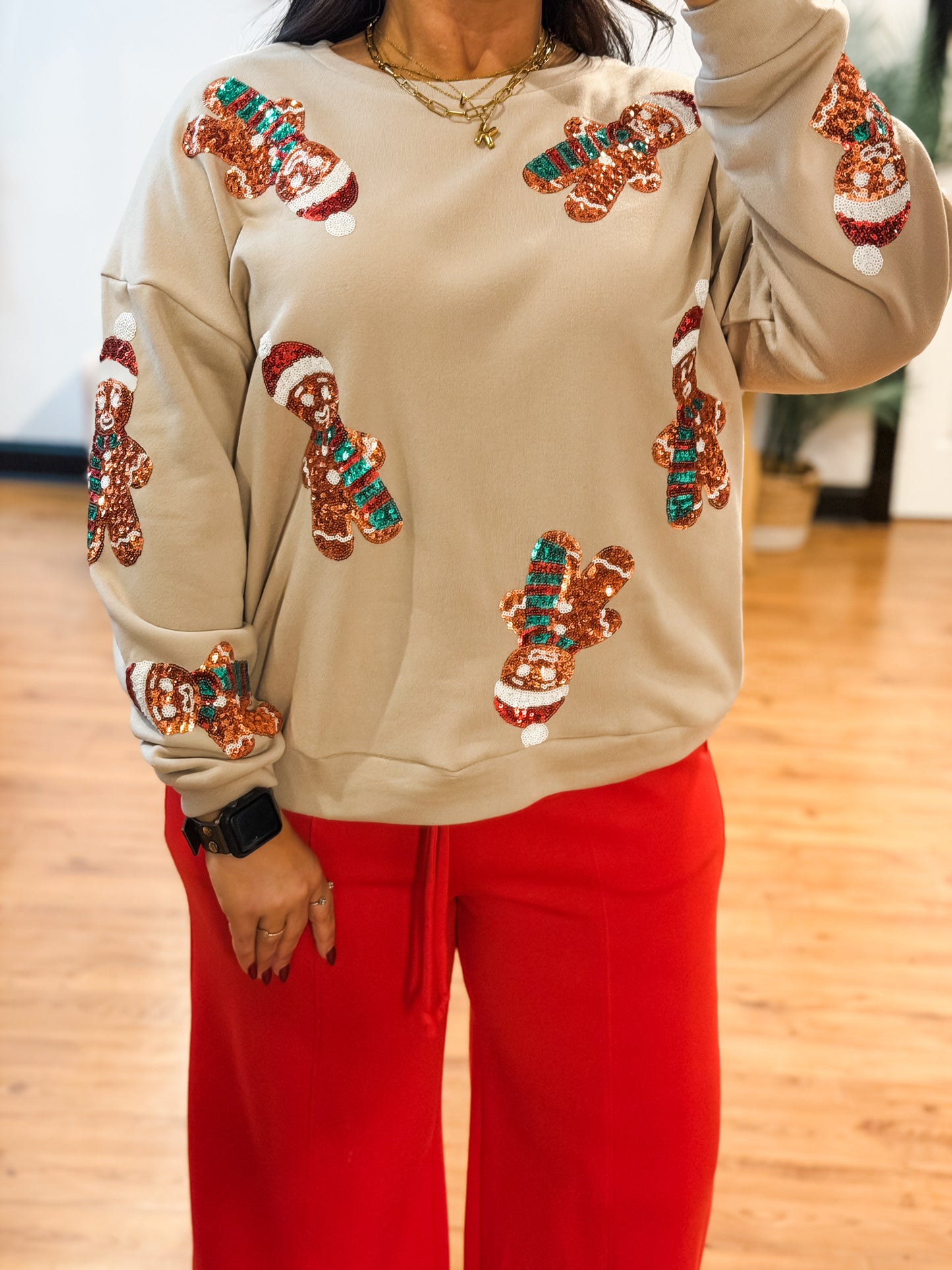 Sequin Gingerbread Man Pullover