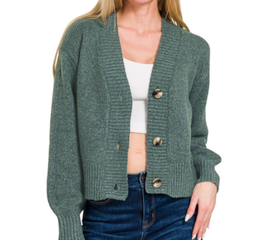 Button Front Sweater Cardigan, Jade