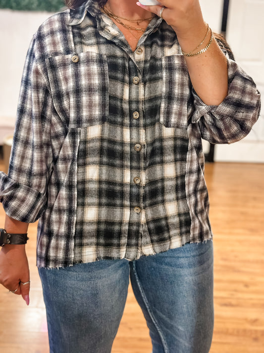 Contrast Plaid Button Down Shirt