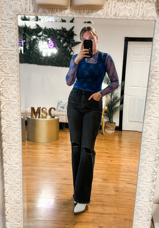 Lace Mesh Top, Royal