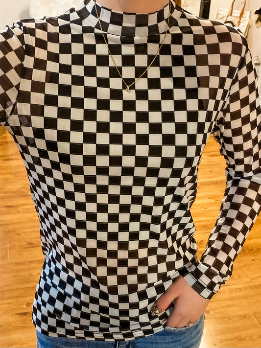 Checkered Mesh Top, Black