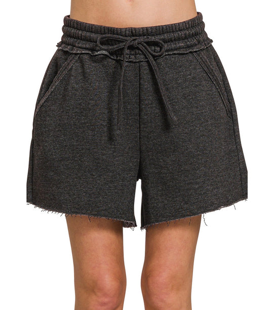 Acid Wash Drawstring Shorts