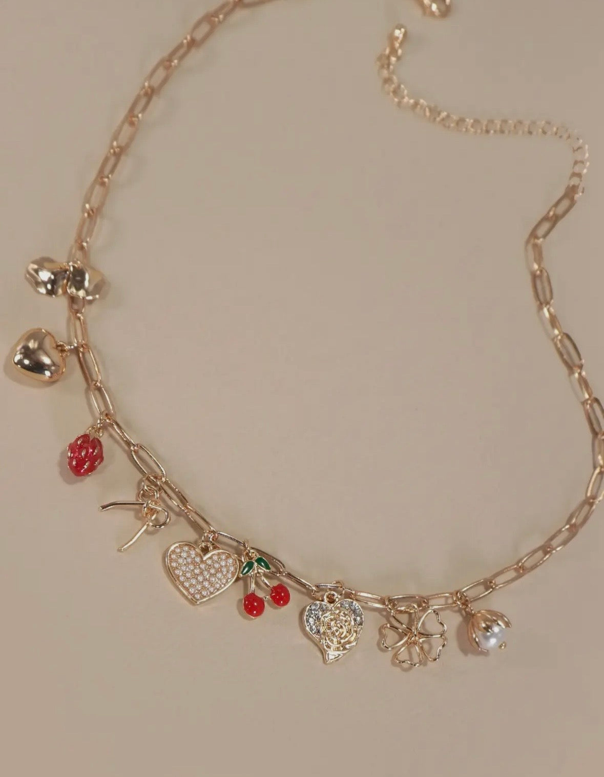 Bow/Cherry/Heart Charm Necklace
