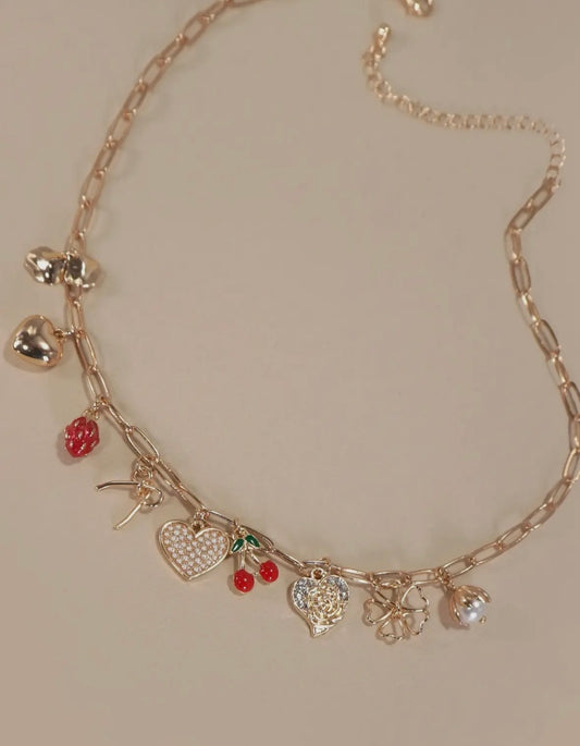 Bow/Cherry/Heart Charm Necklace