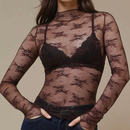 Sheer Lace Top, Espresso