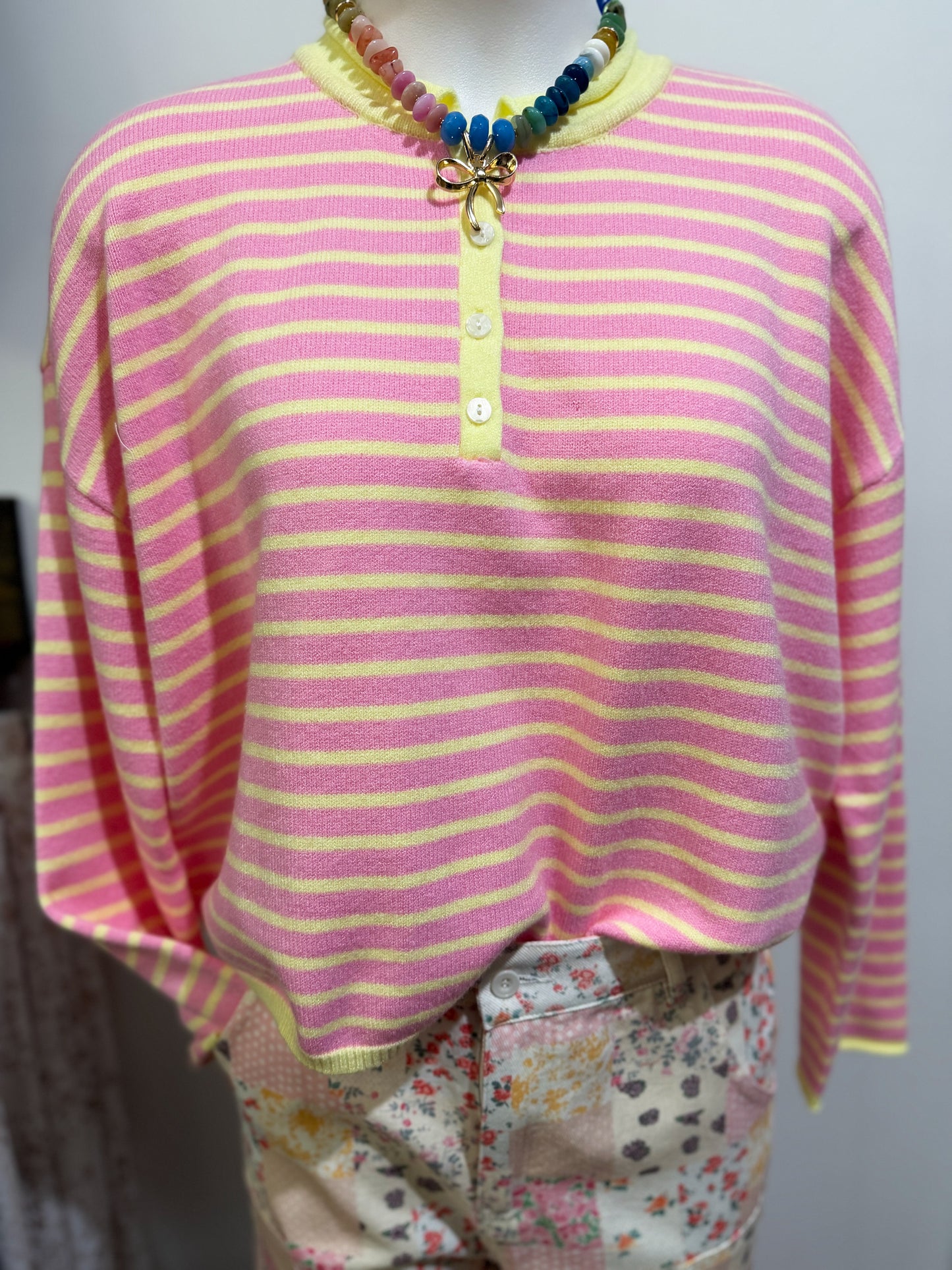 Sweet Life Striped Henley Knit Top
