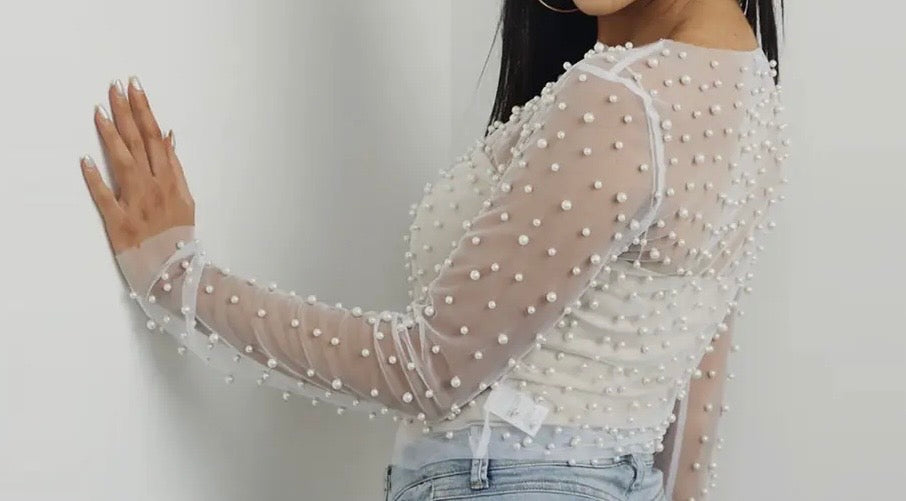 Pearl Embellished Sheer Top