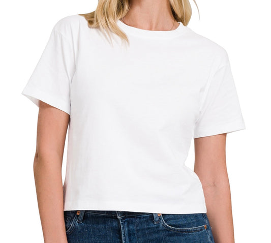 Crew Neck Cropped T-shirt, White