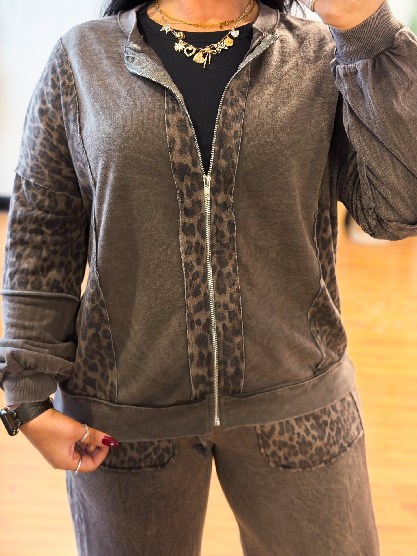 Kori Leopard Color Block Jacket