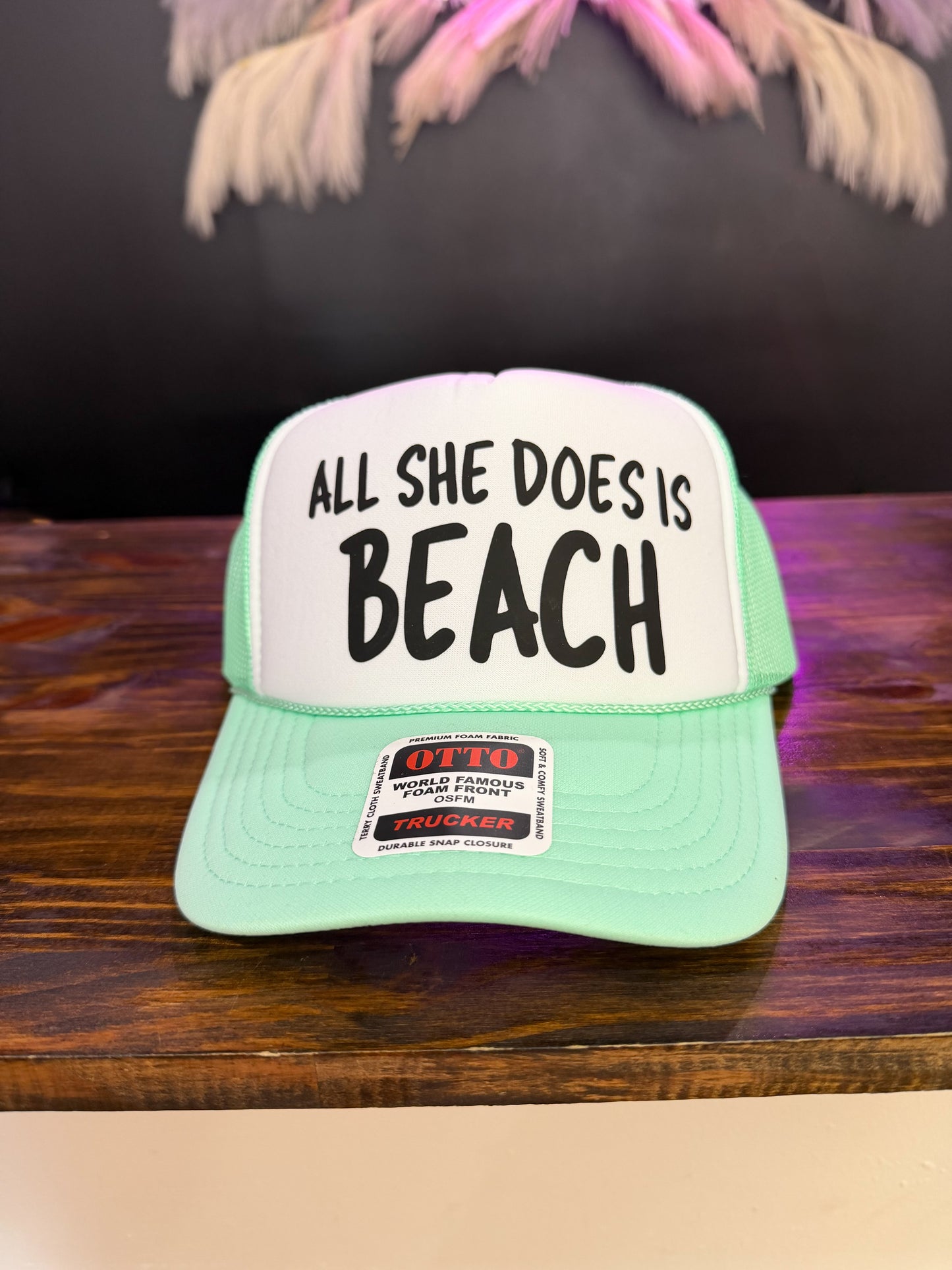 All She Does Is Beach Trucker Hat