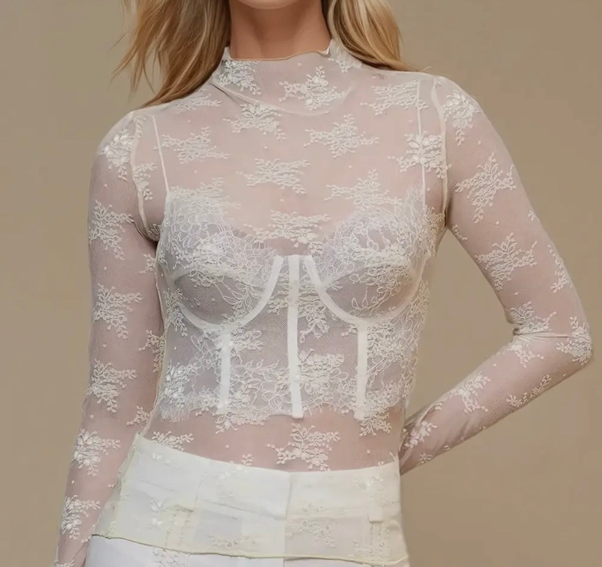 Sheer Lace Top, Cream