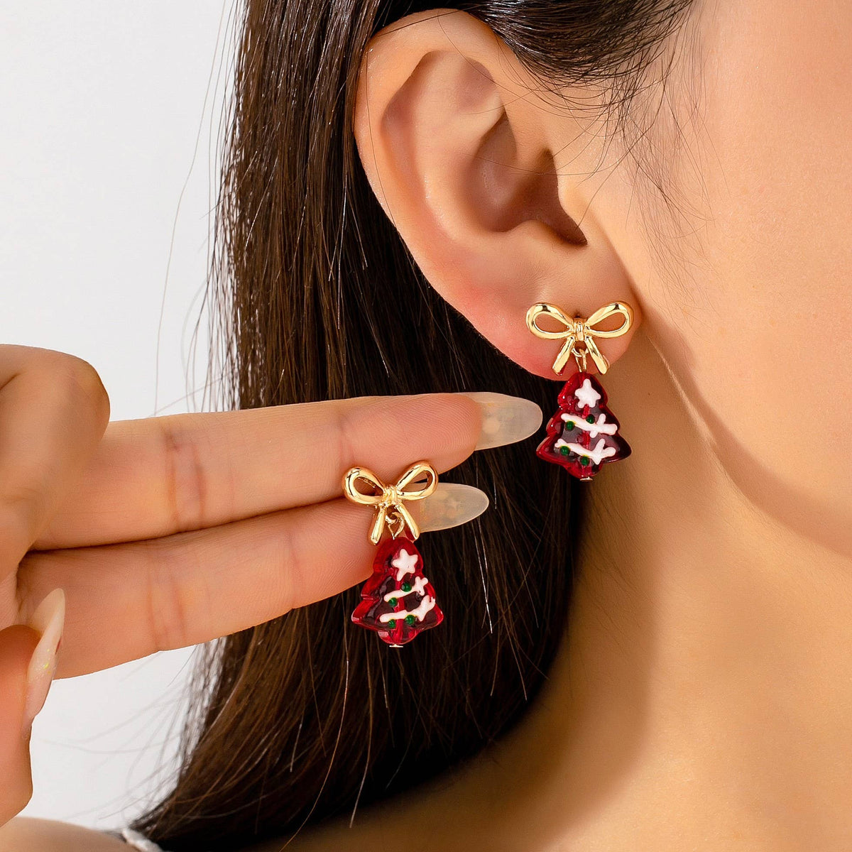 Christmas Tree Bow Drop Earrings
