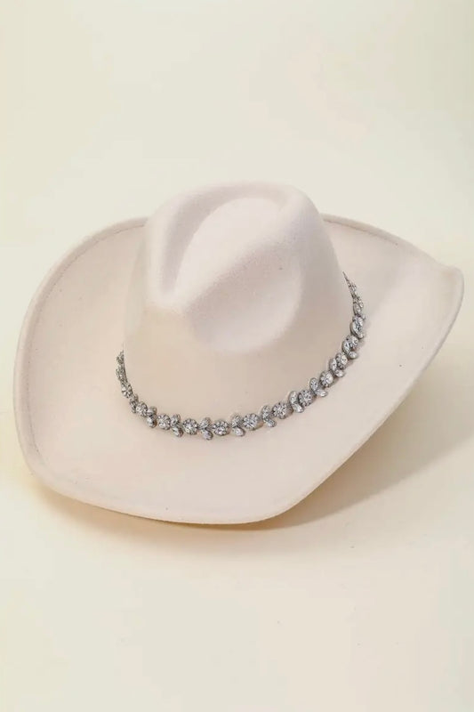 Floral Rhinestone Strap Western Hat