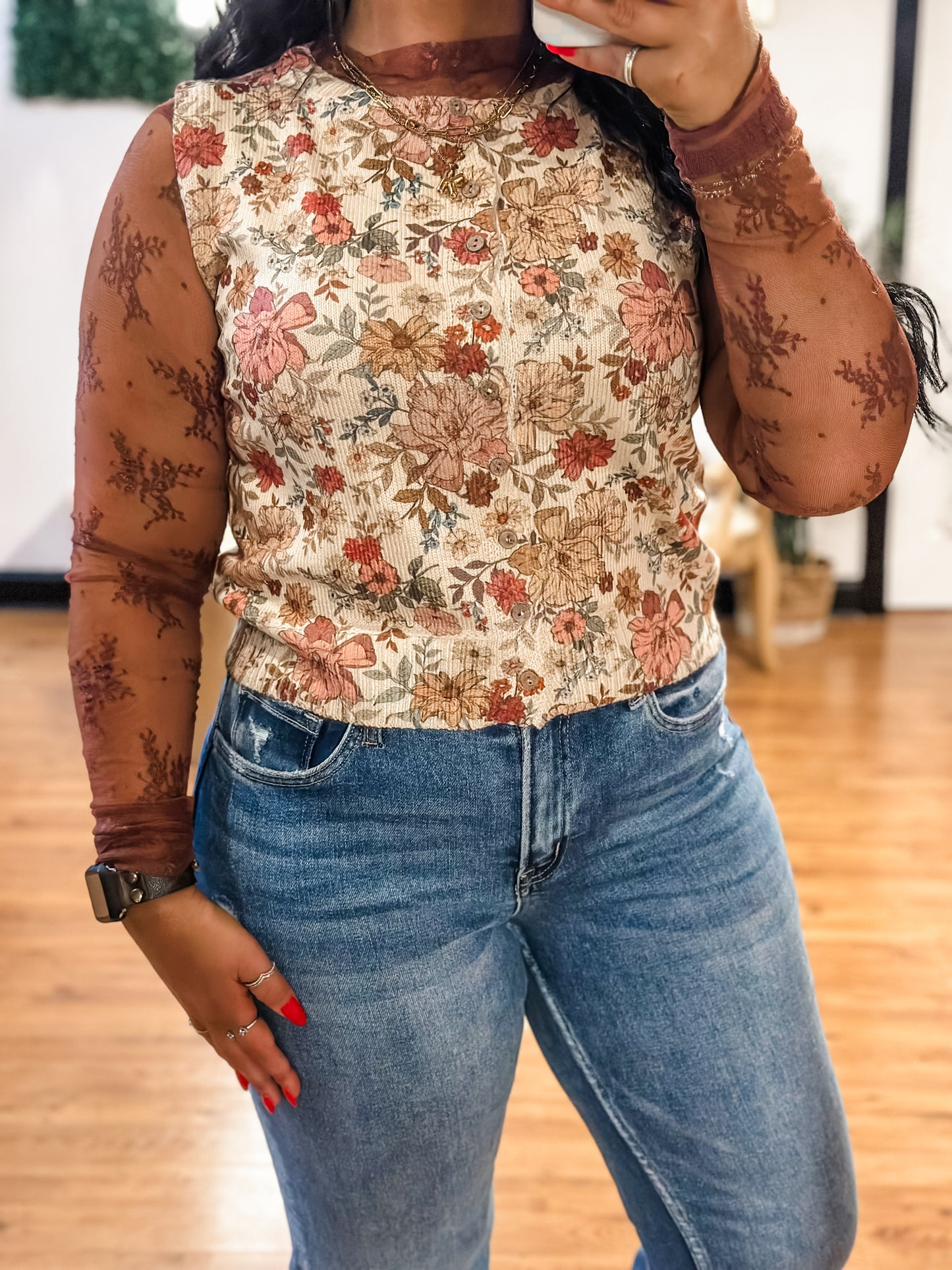 Floral Print Sweater Vest
