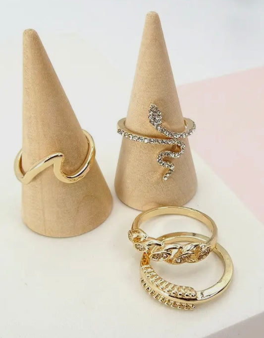 Snake/Rhinestone 4 Ring Set