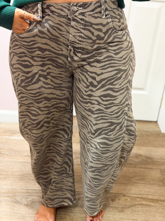 Zebra Print Barrel Jeans