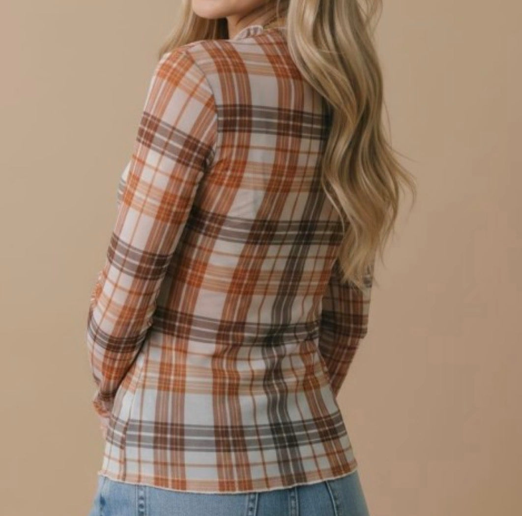 Fall Called Plaid Sheer Top