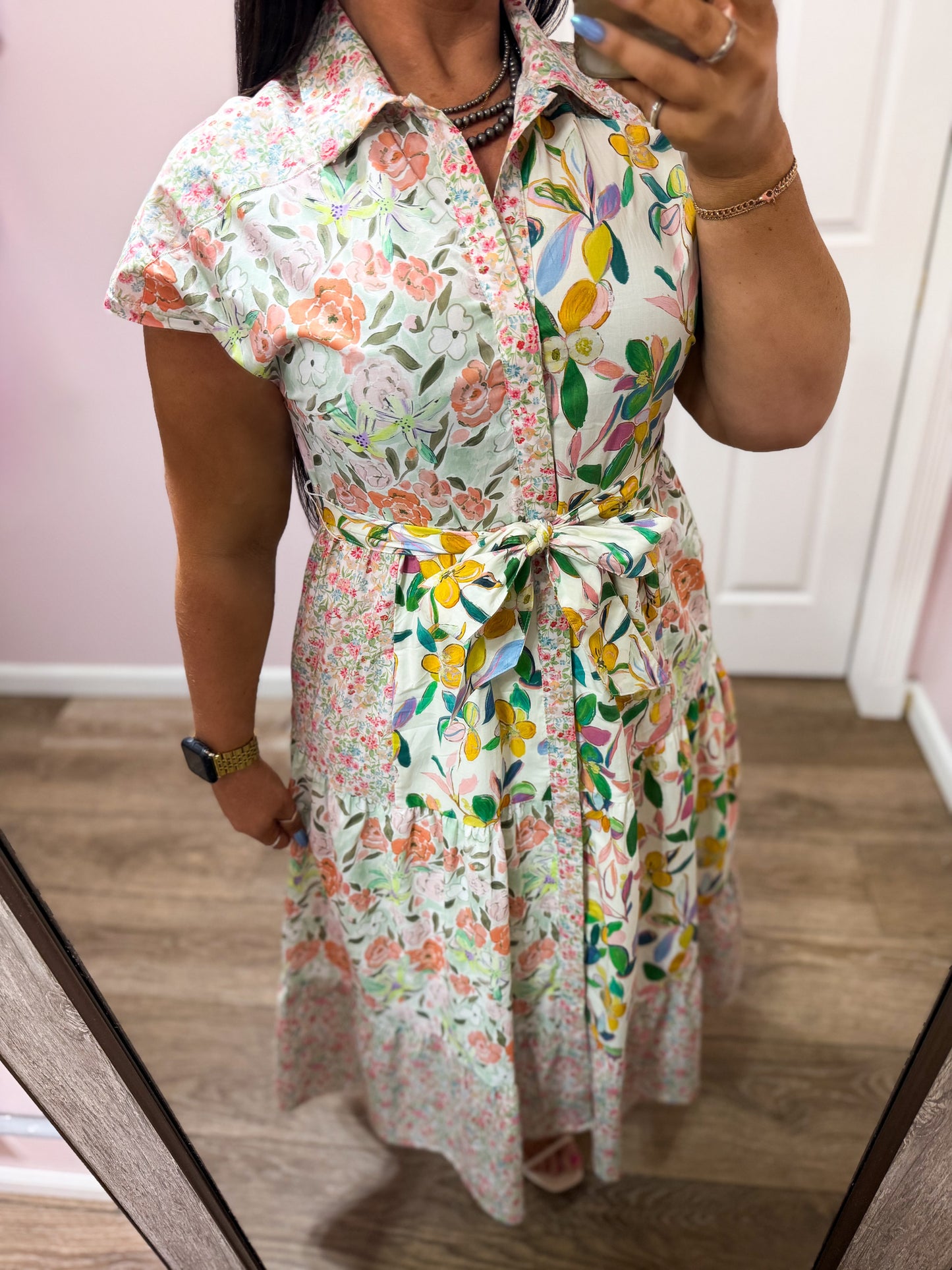 Mixed Floral Midi Dress