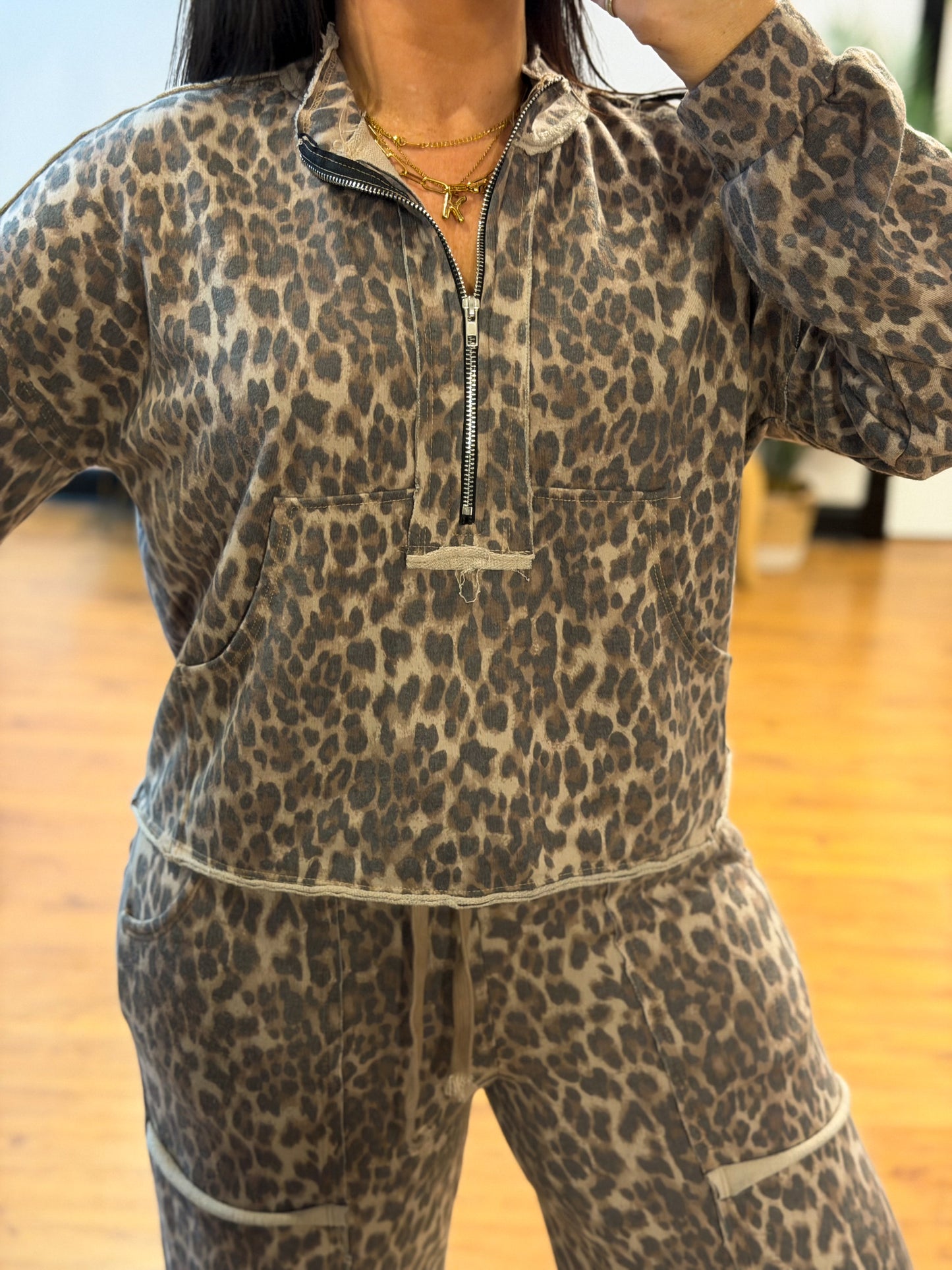 Jess Leopard Half Zip Pullover