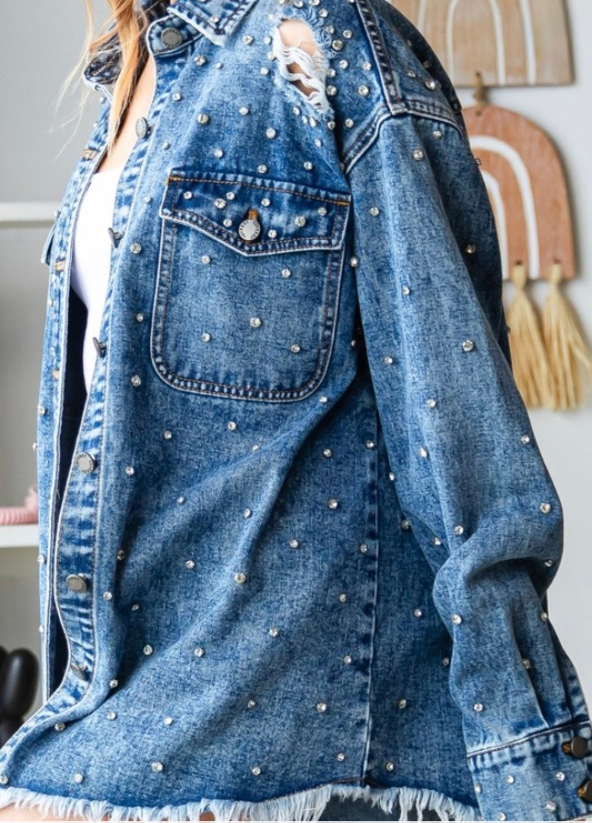 Broadway Girl Rhinestone Denim Shacket