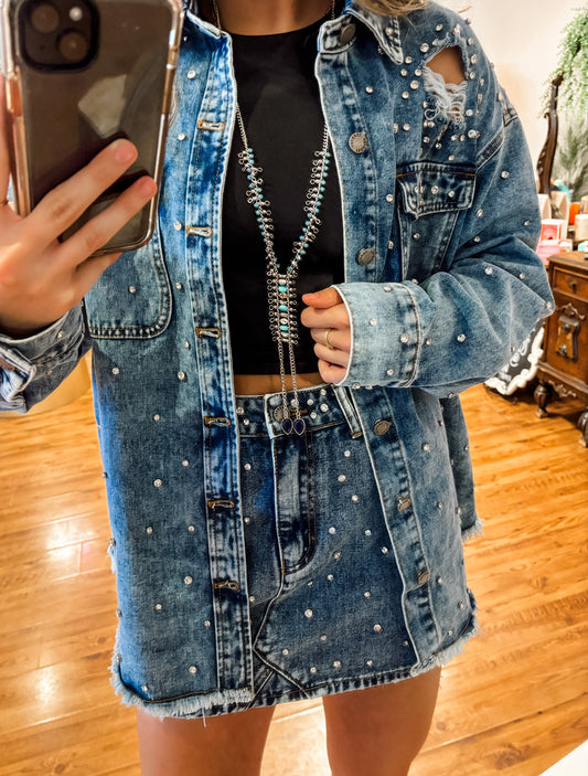 Broadway Girl Rhinestone Denim Shacket