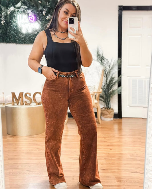 Garment Dyed Wide Leg Jeans