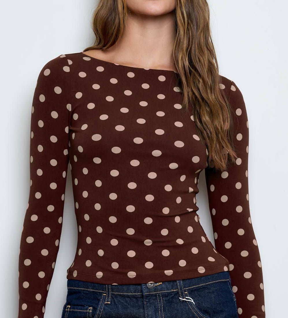 Maple Lane Polka Dot Knit Top