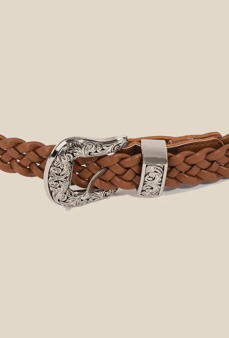 Etched Buckle Braided Belt