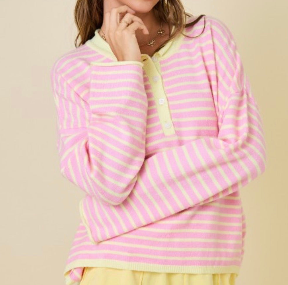 Sweet Life Striped Henley Knit Top