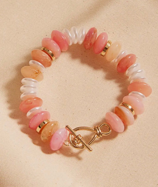 Oval Disk Resin Beads Ombré Mixed Stretch Bracelet